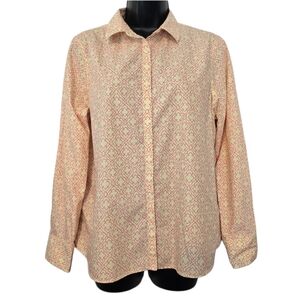 Lands' End Blouse - Pink Pale Yellow Pattern Baumwolle No Iron Supima Size 12 P